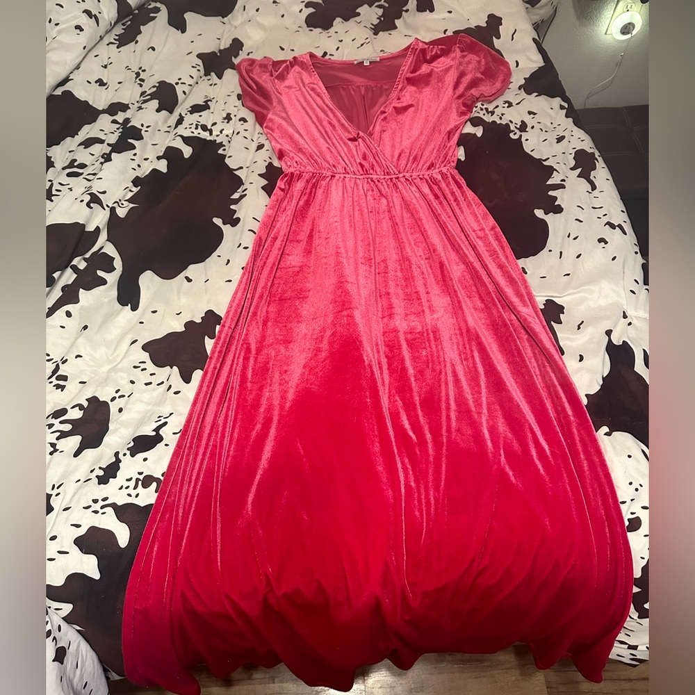 Pink velvet long dress